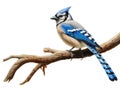 Ai Generated illustration Wildlife Concept of Watchful bluejay on a branch