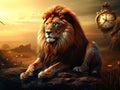 Ai Generated illustration Wildlife Concept of Watchful lion