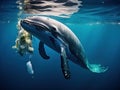 Ai Generated illustration Wildlife Concept of A whale of garbage plastic floating in the ocean. Royalty Free Stock Photo