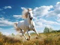 Ai Generated illustration Wildlife Concept of White horse runs gallop