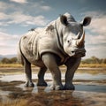 Ai Generated illustration Wildlife Concept of White rhinoceros square-lipped rhinoceros isolated Royalty Free Stock Photo