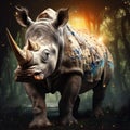 Ai Generated illustration Wildlife Concept of White rhinoceros square-lipped rhinoceros isolated Royalty Free Stock Photo