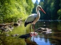 Ai Generated illustration Wildlife Concept of White Stork (Ciconia ciconia)