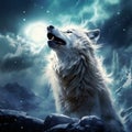 Ai Generated illustration Wildlife Concept of White Wolf Howling Moon Moons Royalty Free Stock Photo