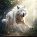 Ai Generated illustration Wildlife Concept of White Wolf Jumping Wildlife Isolated