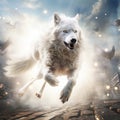 Ai Generated illustration Wildlife Concept of White Wolf Jumping Wildlife Isolated