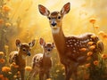 Ai Generated illustration Wildlife Concept of Whitetail Deer Doe and Fawns Royalty Free Stock Photo