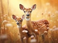 Ai Generated illustration Wildlife Concept of Whitetail Deer Doe and Fawns Royalty Free Stock Photo