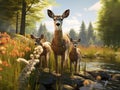 Ai Generated illustration Wildlife Concept of Whitetail Deer Doe and Fawns Royalty Free Stock Photo