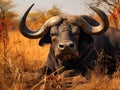 Ai Generated illustration Wildlife Concept of of a wild african buffalo Royalty Free Stock Photo