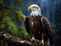 Ai Generated illustration Wildlife Concept of Wild Bald Eagle Perched in Tree Royalty Free Stock Photo