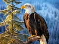 Ai Generated illustration Wildlife Concept of Wild Bald Eagle Perched in Tree Royalty Free Stock Photo