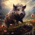 Ai Generated illustration Wildlife Concept of Wild boar also wild pig Sus scrofa