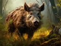 Ai Generated illustration Wildlife Concept of Wild boar in grass Royalty Free Stock Photo