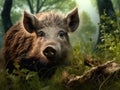 Ai Generated illustration Wildlife Concept of Wild boar in grass Royalty Free Stock Photo