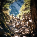 Ai Generated illustration Wildlife Concept of Wild goats kri-kri in Samaria Gorge.