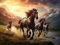 Ai Generated illustration Wildlife Concept of Wild horses running and jumping Royalty Free Stock Photo