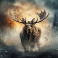 Ai Generated illustration Wildlife Concept of Wild moose Alaska