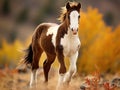 Ai Generated illustration Wildlife Concept of Wild Mustang colt horse windy uncombed mane