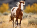 Ai Generated illustration Wildlife Concept of Wild Mustang colt horse windy uncombed mane
