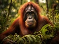 Ai Generated illustration Wildlife Concept of Wild Orangutan Central Borneo