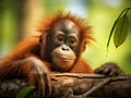 Ai Generated illustration Wildlife Concept of Wild Orangutan Central Borneo