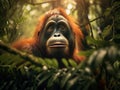 Ai Generated illustration Wildlife Concept of Wild Orangutan Central Borneo