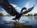 Ai Generated illustration Wildlife Concept of Wildlife and Animals - Black Swan Royalty Free Stock Photo