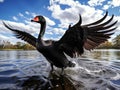 Ai Generated illustration Wildlife Concept of Wildlife and Animals - Black Swan Royalty Free Stock Photo