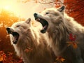 Ai Generated illustration Wildlife Concept of Wolf afraid in sunset Royalty Free Stock Photo