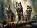 Ai Generated illustration Wildlife Concept of Wolves on a log Royalty Free Stock Photo