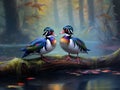 Ai Generated illustration Wildlife Concept of Wood Ducks - Aix sponsa Royalty Free Stock Photo