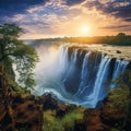 Ai Generated illustration Wildlife Concept of Zambezi river and Victoria Falls. Zimbabwe Royalty Free Stock Photo