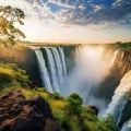 Ai Generated illustration Wildlife Concept of Zambezi river and Victoria Falls. Zimbabwe Royalty Free Stock Photo