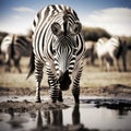 Ai Generated illustration Wildlife Concept of Zebra drinking black and white