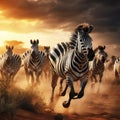 Ai Generated illustration Wildlife Concept of Zebra Herd - Serengeti Safari Tanzania Africa Royalty Free Stock Photo