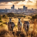 Ai Generated illustration Wildlife Concept of Zebras in Nairobi national park Royalty Free Stock Photo