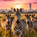 Ai Generated illustration Wildlife Concept of Zebras in Nairobi national park Royalty Free Stock Photo