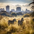 Ai Generated illustration Wildlife Concept of Zebras in Nairobi national park Royalty Free Stock Photo