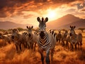 Ai Generated illustration Wildlife Concept of Zebras in the Savanna