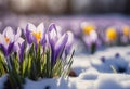 AI generated illustration of a winter scene featuring flowers amidst a blanket of snow Royalty Free Stock Photo