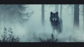 AI generated illustration of a wolf strolling through misty woods, surrounded by fog Royalty Free Stock Photo