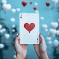 AI generated illustration of a woman holding a large ace of hearts playing card Royalty Free Stock Photo