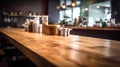 AI generated illustration of a wooden bar countertop with several glasses