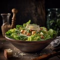 AI generated illustration of a wooden bowl of Caesar salad Royalty Free Stock Photo