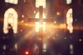 AI generated illustration of a wooden cross illuminated by a sunbeam Royalty Free Stock Photo