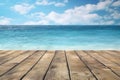 AI generated illustration of a wooden surface against a backdrop of a tranquil ocean shoreline