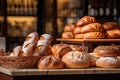 AI generated illustration of a wooden table set with a selection of freshly-baked bread