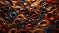 AI generated illustration of a wooden wall with intricate carvings in vibrant shades