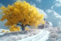 an image of a lone tree by a snow covered field Royalty Free Stock Photo